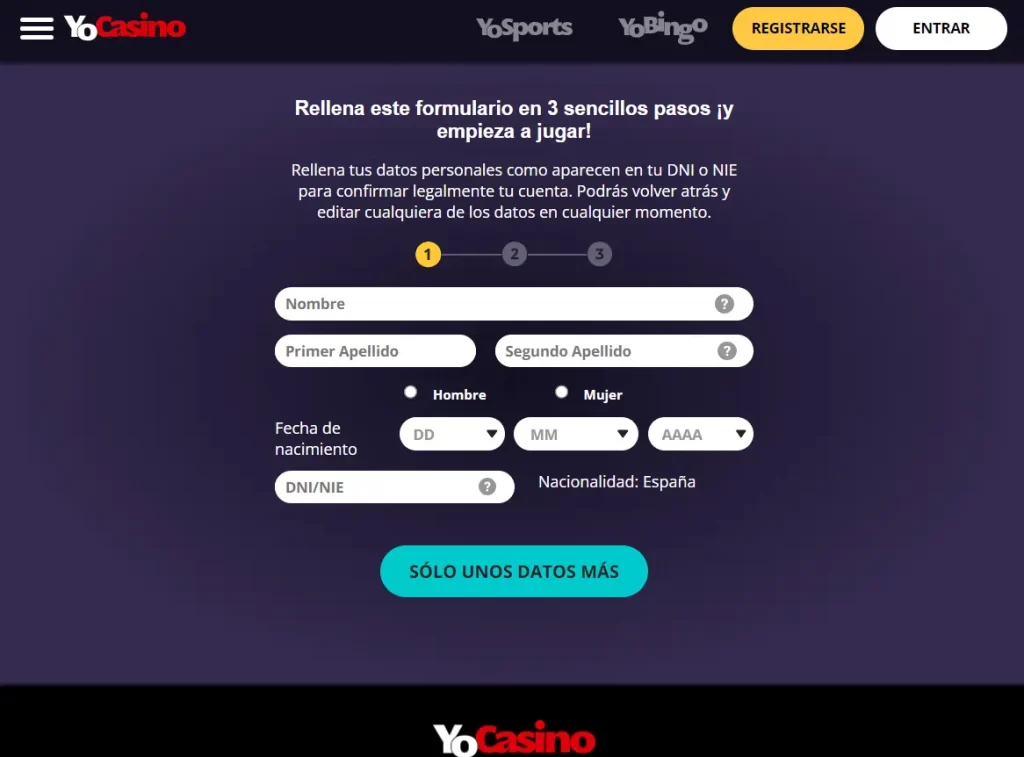 Formulario de registro para nuevos jugadores